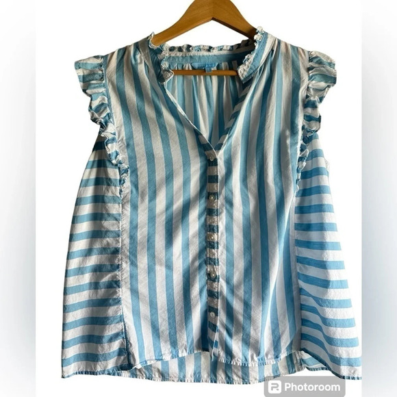 Draper James Connie Top in blue & white Awning Stripe. Size XL - Picture 3 of 10